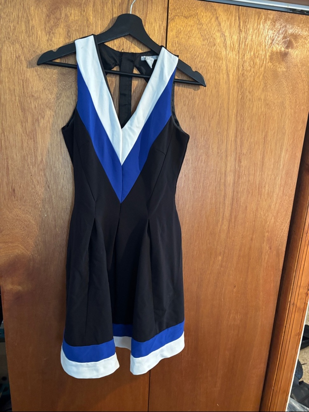 H&M Black Sleeveless Dress with Blue and White V-Panel